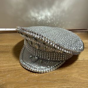 Silver military hat! Sequin and rhinestone covered!